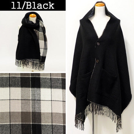 Lune Jumelle Checker Pocket Poncho Stole Black LM726610-11
