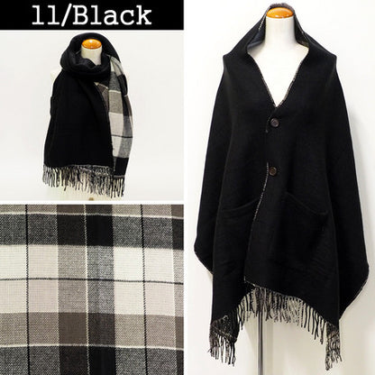 Lune Jumelle Checker Pocket Poncho Stole Black LM726610-11