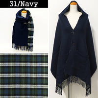 Lune Jumelle Checker Pocket Poncho Stole Navy LM726610-31