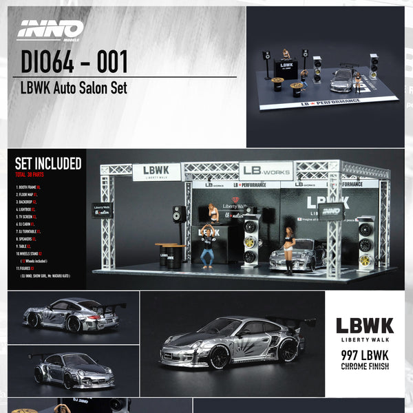 DIO64 by INNO 1/64 LBWK Auto Salon Diorama  Included 997 LBWK Chrome and 3 figures DIO64-001