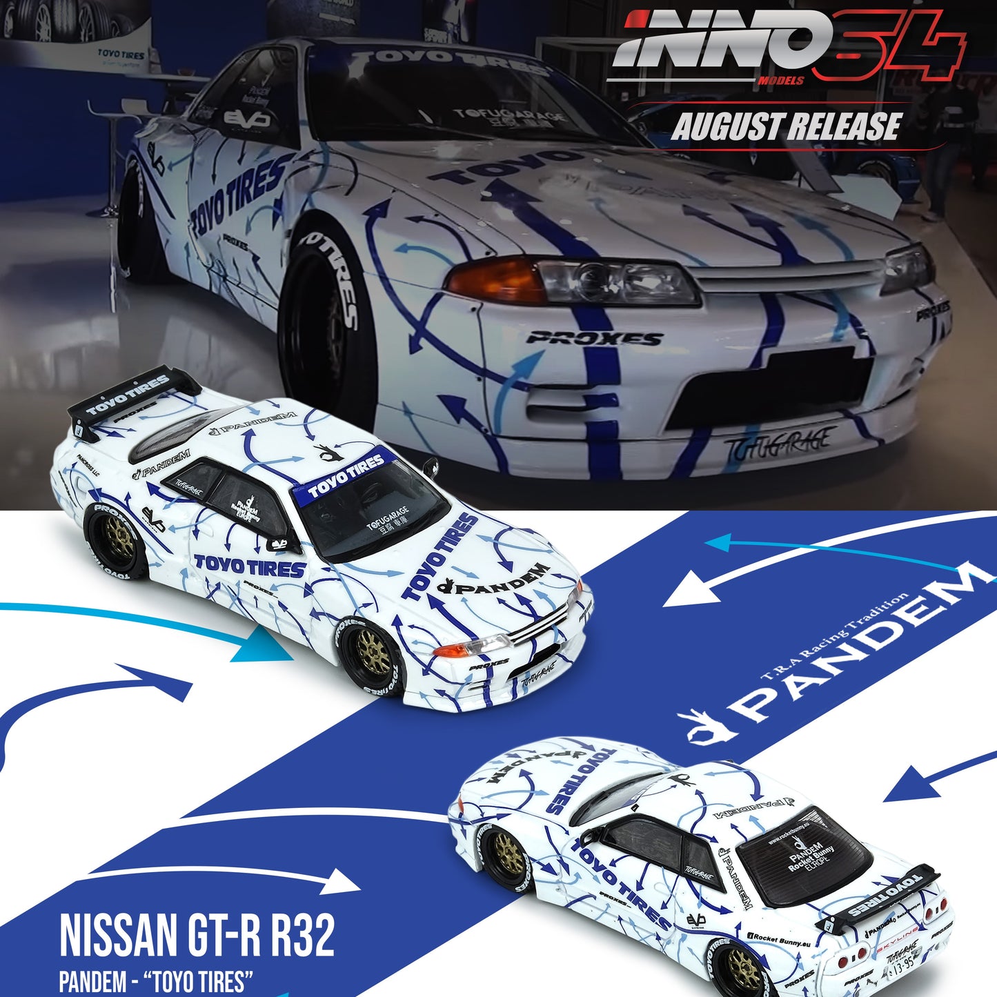 INNO64 1/64 NISSAN SKYLINE GTR R32 ROCKET BUNNY PANDEM TOYO TIRES IN64-R32-TT