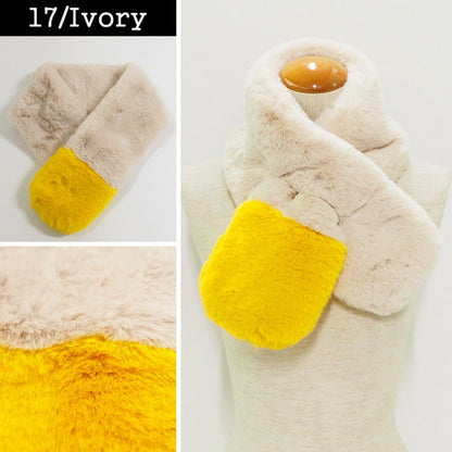 Lune Jumelle Two Tone Faux Fur Scarf Ivory SD826610-17