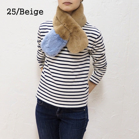 Lune Jumelle Two Tone Faux Fur Scarf Beige SD826610-25