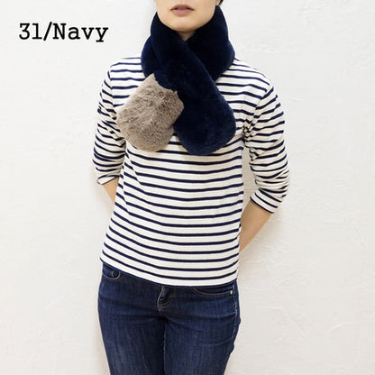 Lune Jumelle Two Tone Faux Fur Scarf Navy SD826610-31