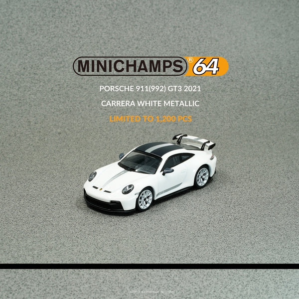 MINICHAMPS64 1/64 PORSCHE 911 GT3 (992) 2021 - CARRERA WHITE METALLIC Limited to 1,200 PCS 643061009