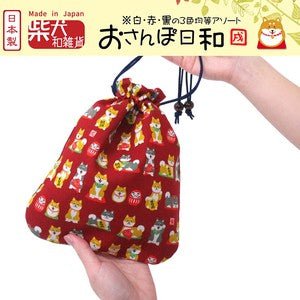 Shiba Inu おさんぽ日和 Drawstring Bag 303-701 Medium Black (MADE IN JAPAN)