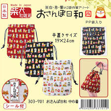 Shiba Inu おさんぽ日和 Drawstring Bag 303-701 Medium Black (MADE IN JAPAN)