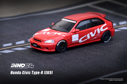 INNO64 1/64 HONDA CIVIC Type-R (EK9) Red With "CIVIC" Livery IN64-EK9-REDC