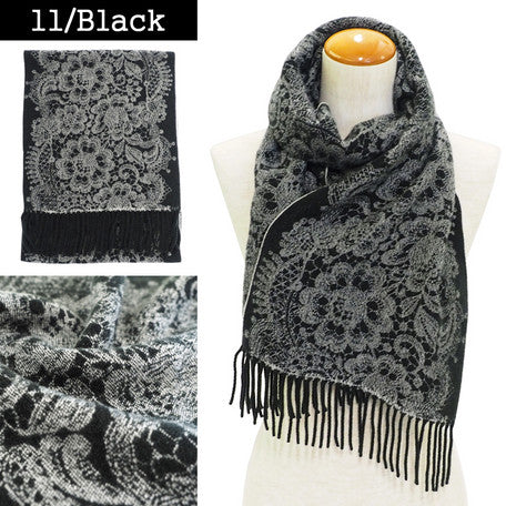 Lune Jumelle Lace Pattern Scarf Black WP828002-11
