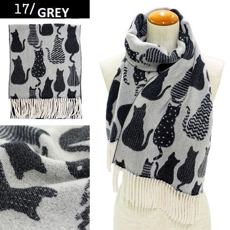 Lune Jumelle Sitting Cat Scarf Grey/Black  WP828007-17
