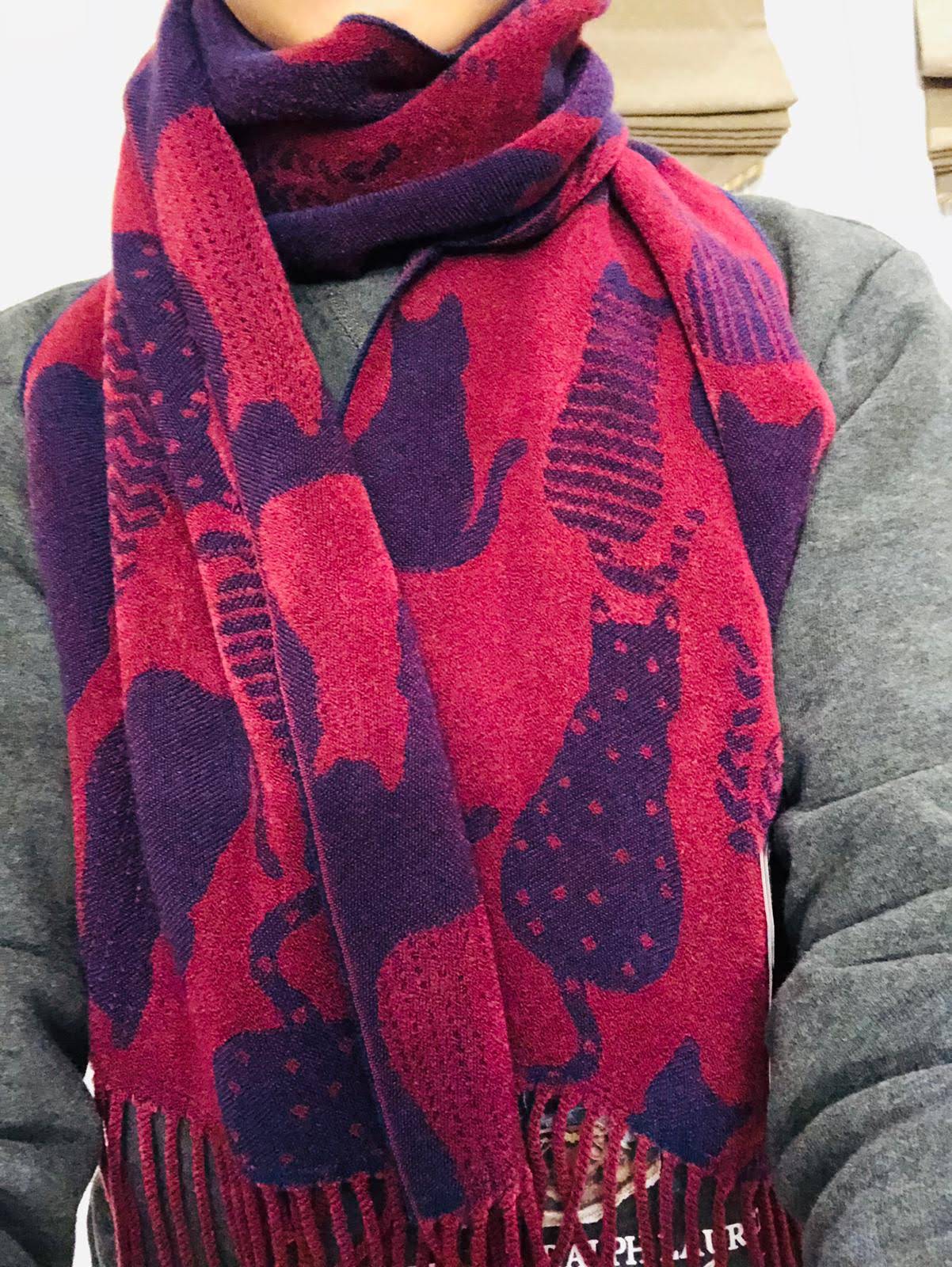 Lune Jumelle Sitting Cat Scarf Pink/purple WP828007-45