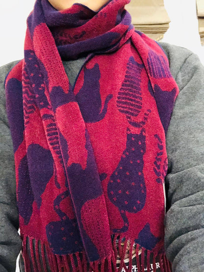 Lune Jumelle Sitting Cat Scarf Pink/purple WP828007-45
